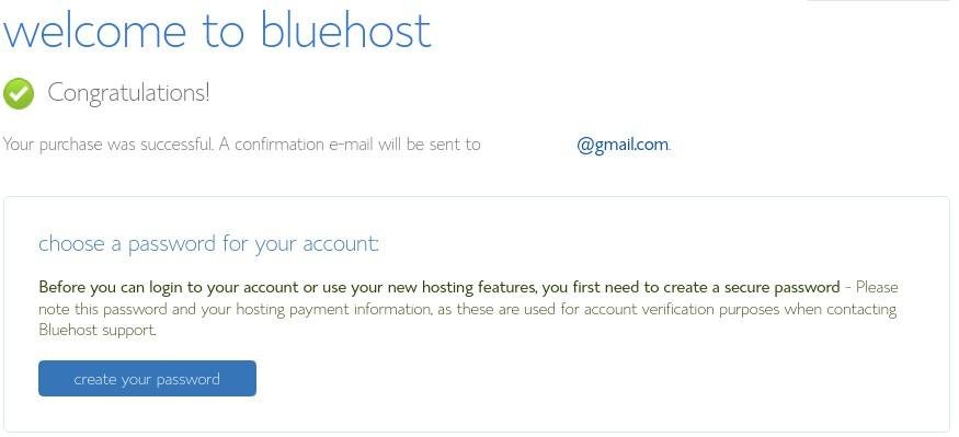 Создайте свой пароль Bluehost.