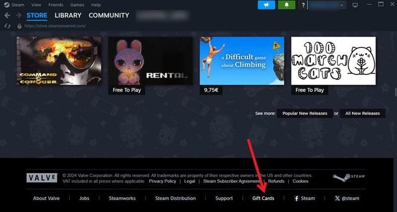 Нажмите «Подарочные карты» в клиенте Steam <h2><span id=