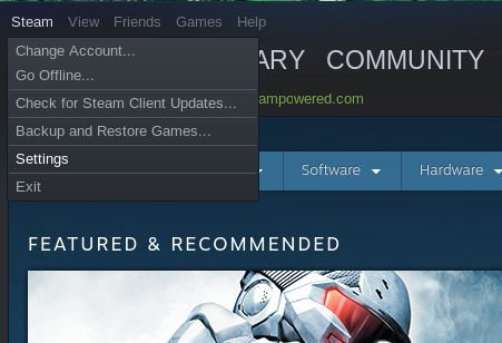 Меню Steam