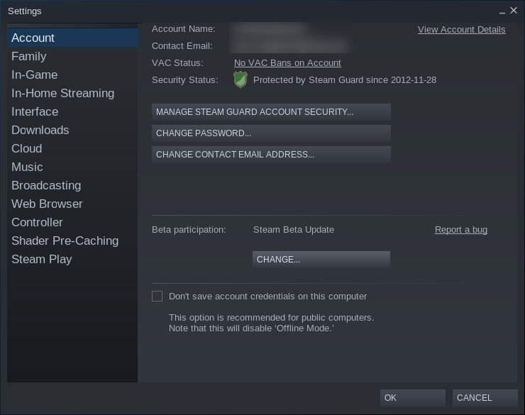 Настройки Steam