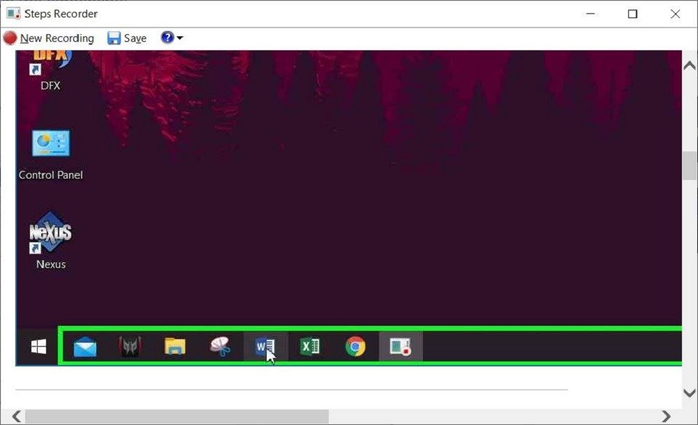 Снимок экрана рекордера шагов с курсором мыши Windows