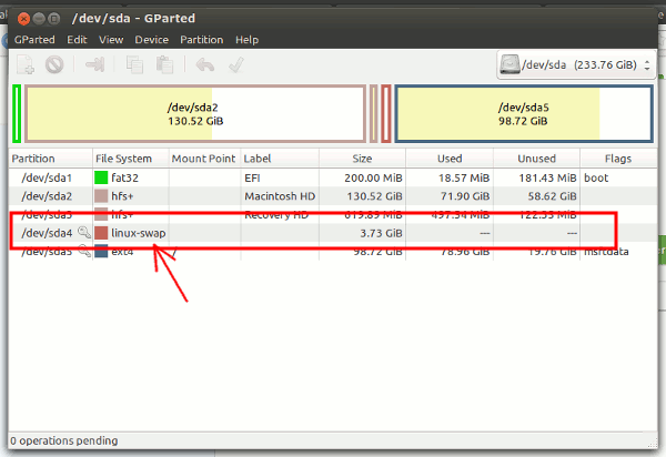 раздел подкачки в gparted
