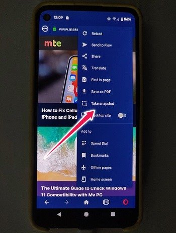 Делайте снимки экрана в режиме инкогнито Android Opera Сделать снимок экрана