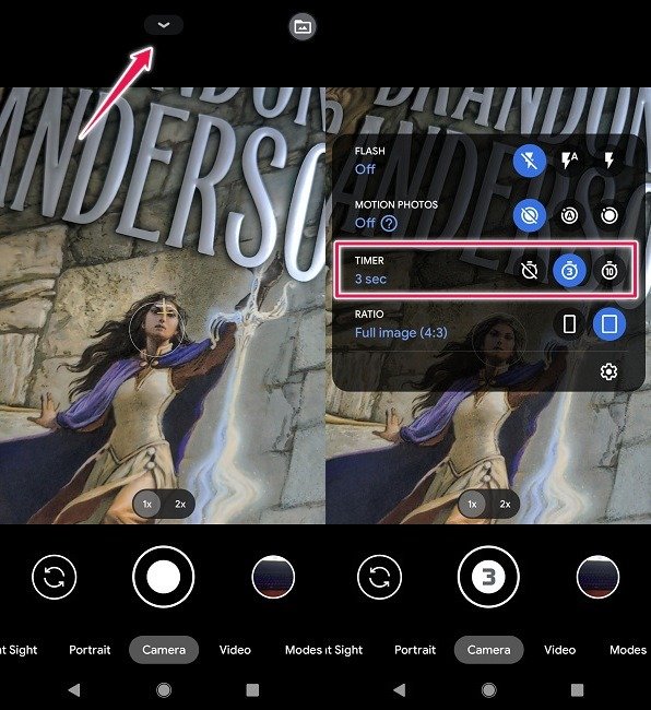 Делайте селфи с помощью задней камеры Таймер настройки пикселей Android