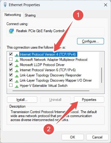 Доступ к свойствам TCP IPv4.