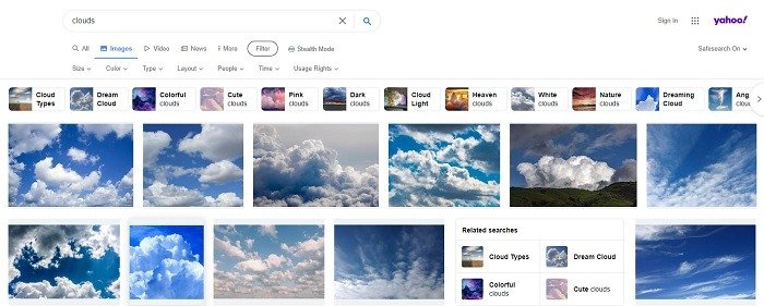 Поиск облаков в поисковой системе изображений Yahoo