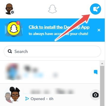 Нажатие «Новый чат» в Snapchat в Интернете.