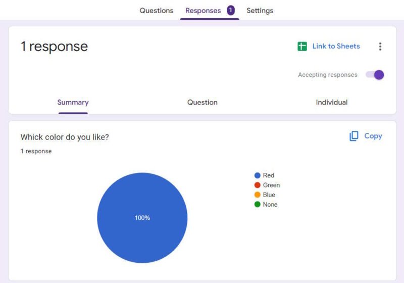 Страница ответов Google Forms