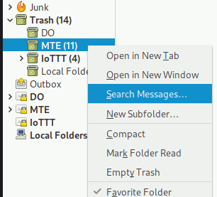 Thunderbird Trash Щелкните правой кнопкой мыши по поиску сообщений 1
