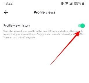 Включить просмотры профиля Tiktok