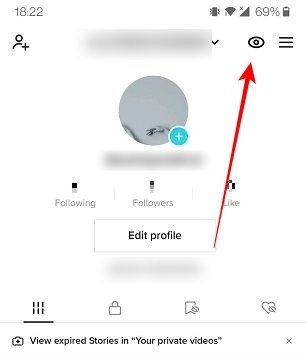 Кнопка просмотра профиля Tiktok в виде глаза