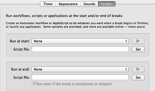 Time Out Free для Mac — настройки скрипта