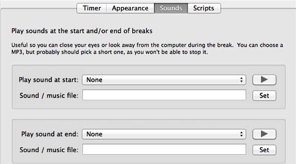 Time Out Free для Mac — настройки звука