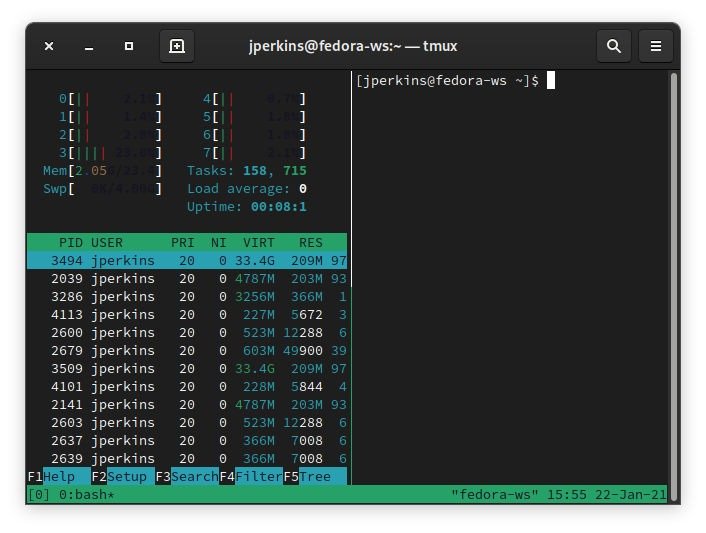 Tmux против экрана Tmux, разделенного по горизонтали 1