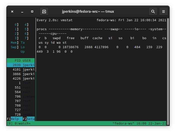 Tmux против экрана Tmux Разделение по вертикали Изменение размера влево 1