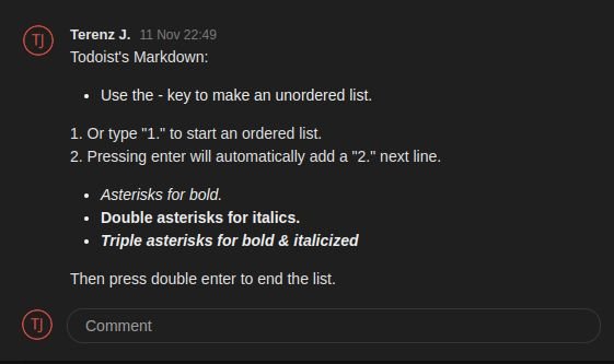 Todoist Markdown для комментариев