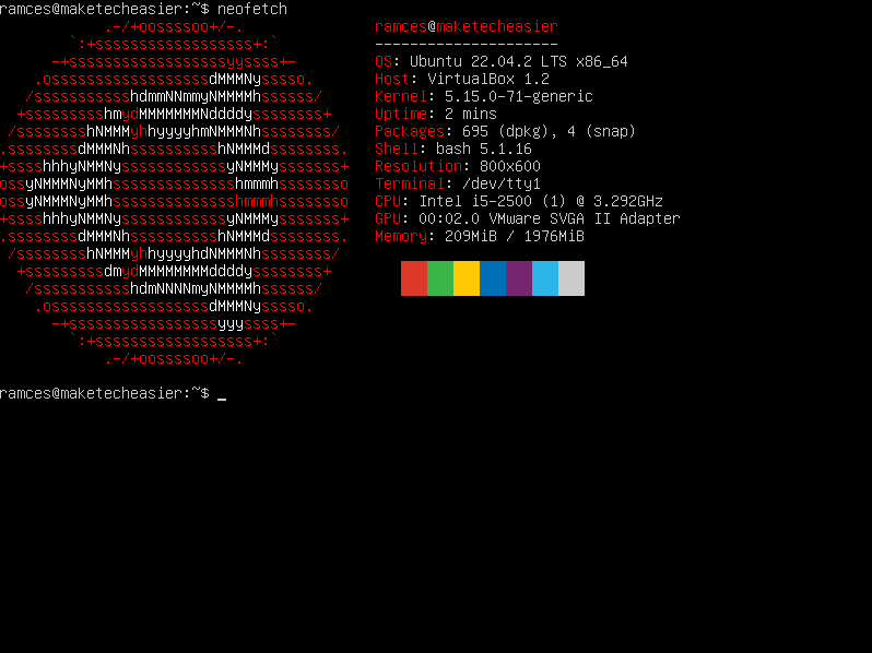 Скриншот консоли Ubuntu Server 22.04.