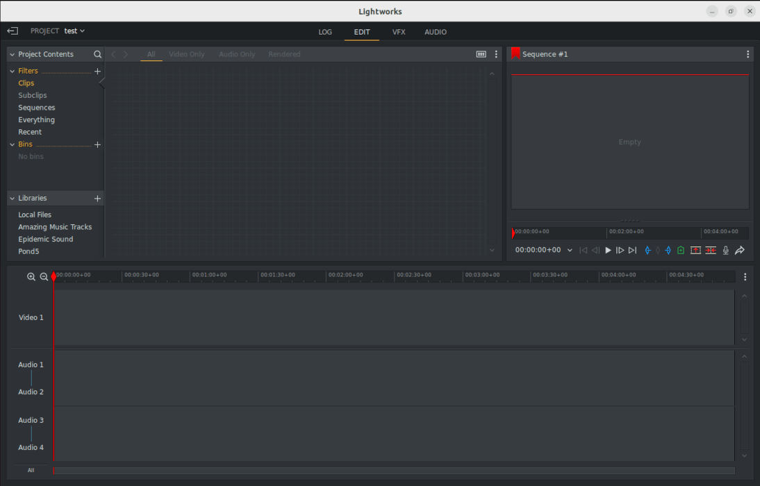 Целевой экран видеоредактора Lightworks.