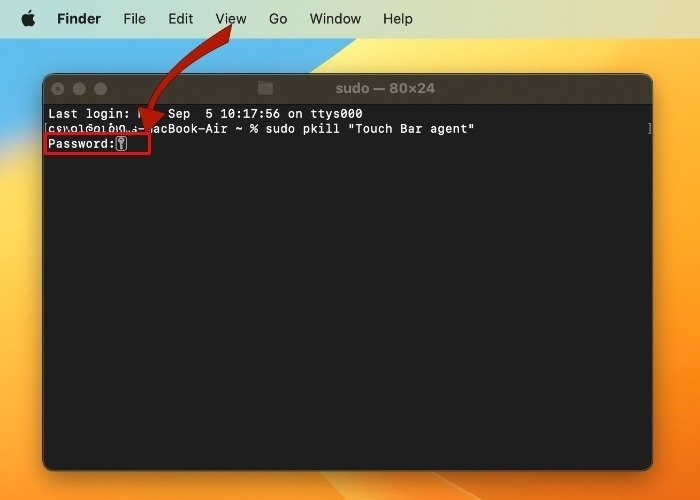 Пароль терминала Touch Bar