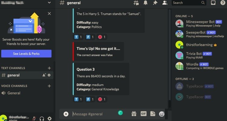 Discord-сервер Trivia Bot