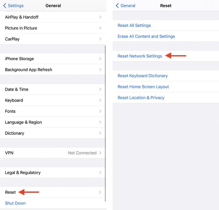 Устранение неполадок точки доступа Wi-Fi Iphone Сброс настроек сети