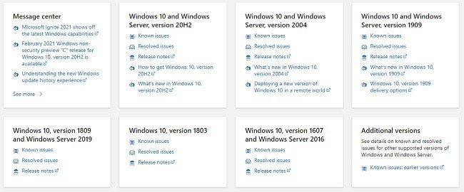 Устранение неполадок при установке обновлений Windows 10. Состояние выпуска