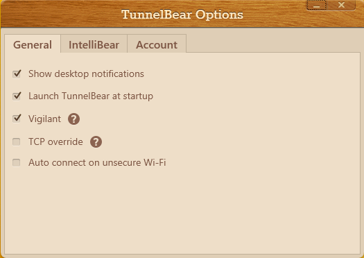 TunnelBear-Настройки-окно