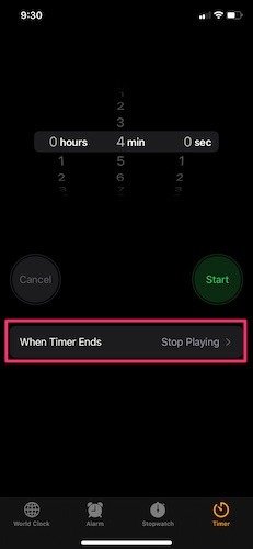 Выключить музыку по таймеру Iphone
