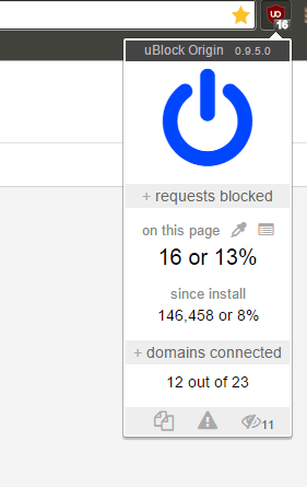 Интерфейс uBlock на странице