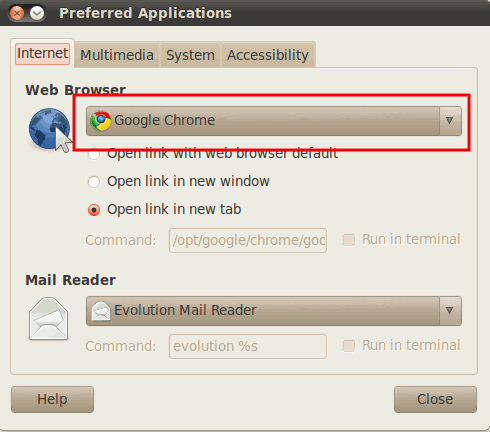 предпочтительное приложение Ubuntu