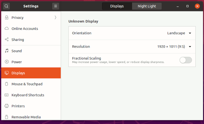 Отображение настроек Ubuntu