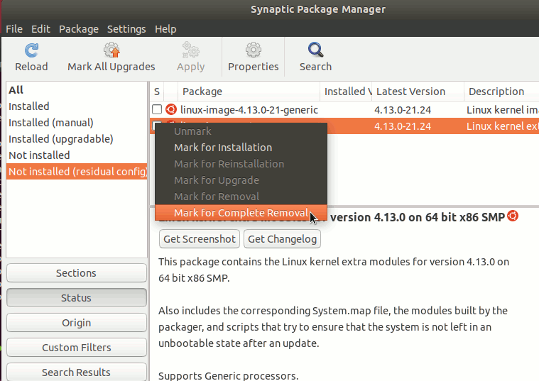 Ubuntu-синаптическое-остаточное-полное удаление