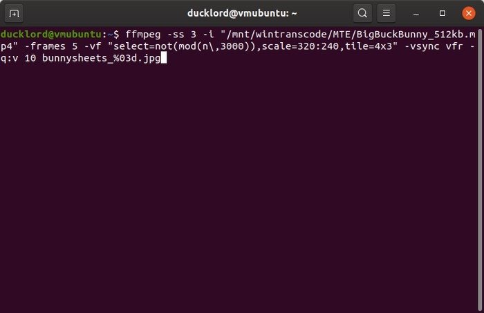 Листы миниатюр Ubuntu Команда Ffmpeg