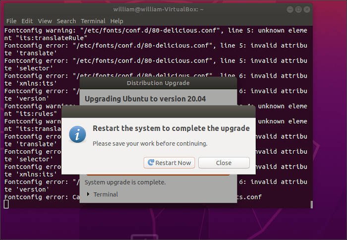 Обновление Ubuntu 1804 2004 завершено