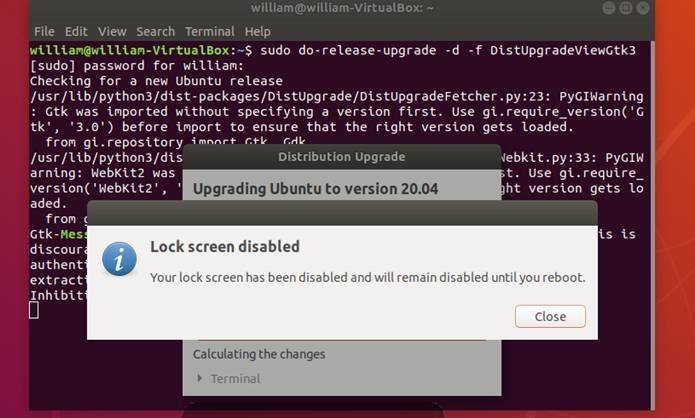 Экран блокировки обновления Ubuntu Upgrade1804 2004 отключен