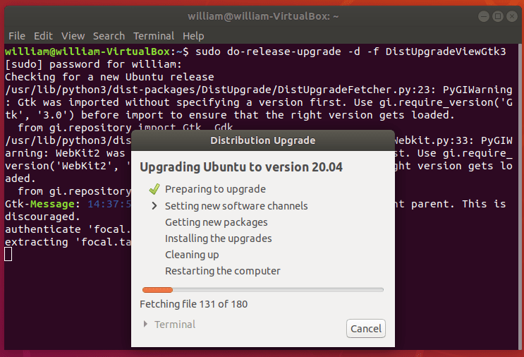 Уведомление об обновлении Ubuntu Upgrade1804 2004