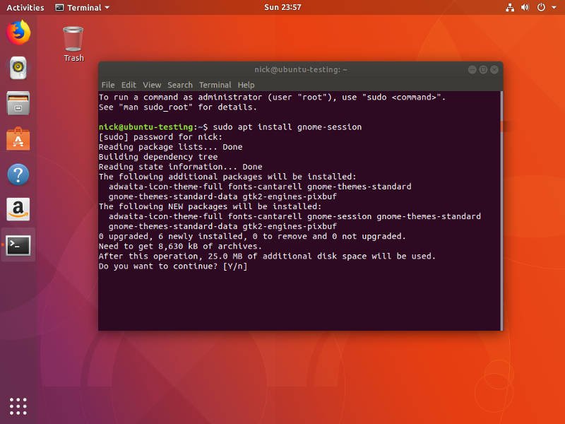 Установите gnome-сессию в Ubuntu