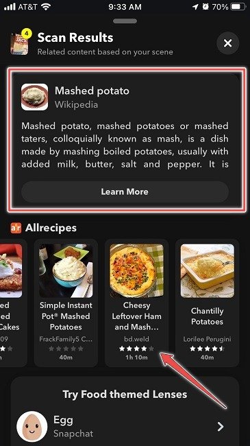 Неожиданное использование результатов сканирования еды Snapchat