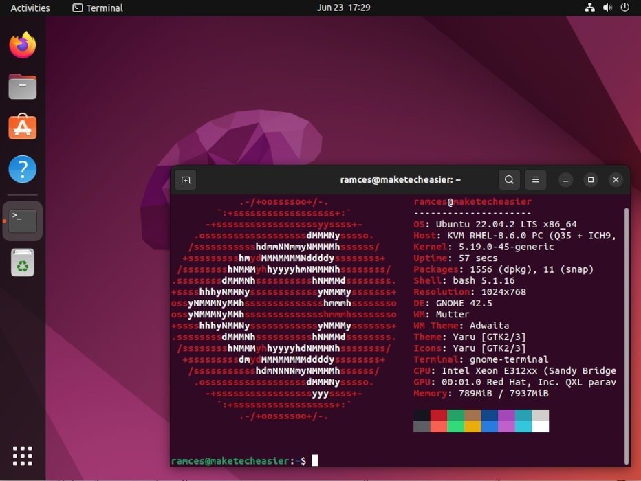 Снимок экрана, показывающий рабочий стол Ubuntu Linux.