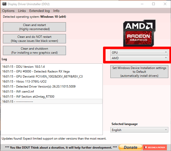 Обновите графические драйверы AMD Ddu