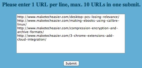 Введите по одному URL-адресу в каждой строке на сайте UrlExt.net.