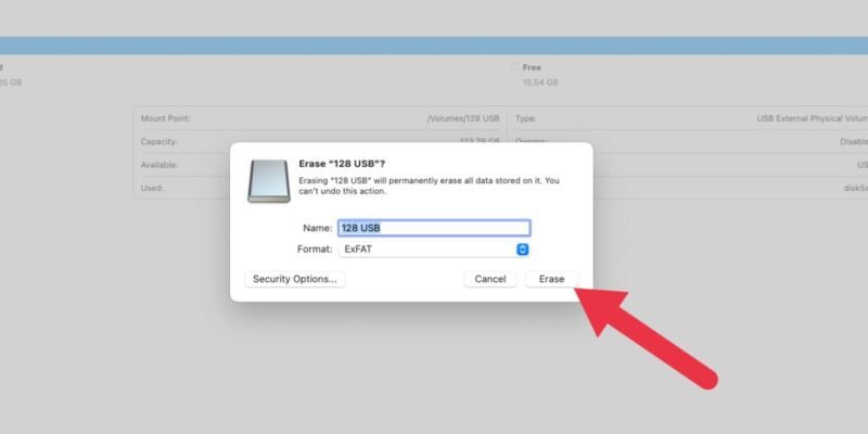 Формат USB Mac, выберите exFAT