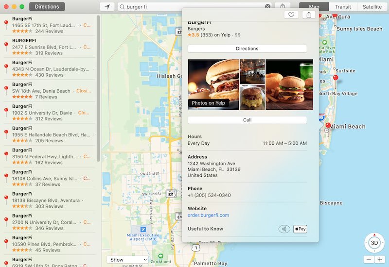 Используйте Apple Maps Найдите Apple Pay Mac Burgerfi