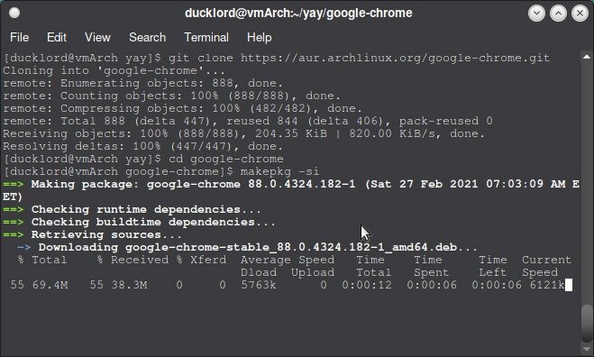 Используйте Aur в Arch Chrome Makepkg