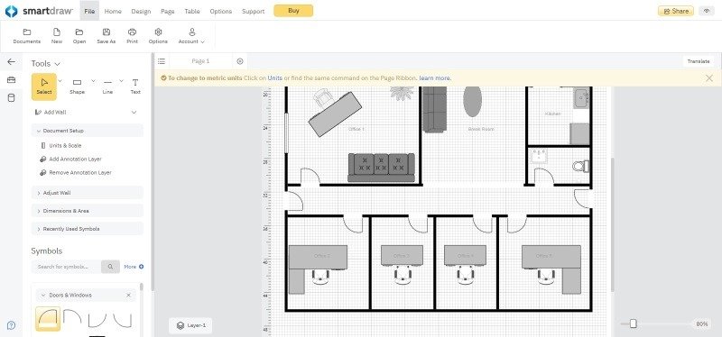 Параметры шаблона плана этажа SmartDraw.