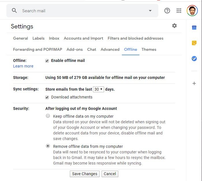 Используйте «Включить офлайн-настройки Gmail» X.