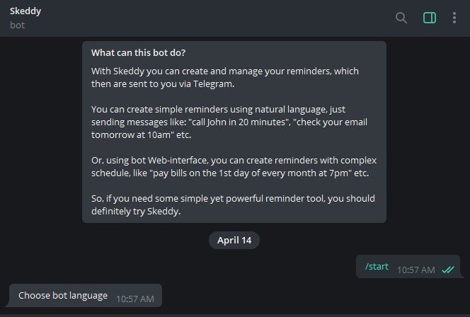 Использование Telegram Skeddybot 2