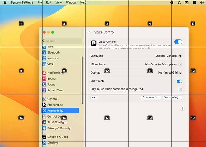 Использование голосового управления на Mac Grid в целом