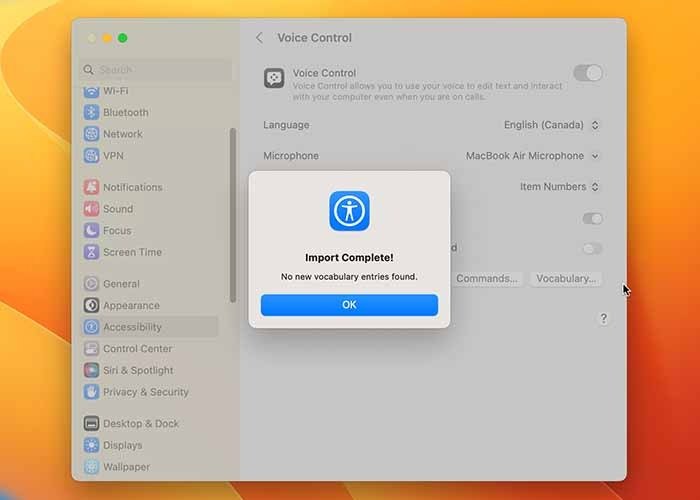 Использование голосового управления на Mac. Импорт завершен