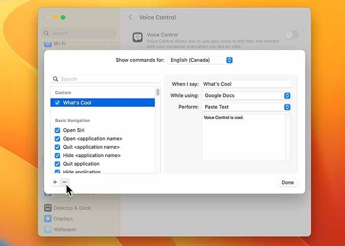 Использование голосового управления на Mac. Удаление команд
